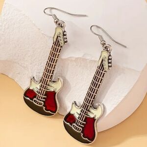 GUITAR EARRINGS dangle metal in black, white, maroon NWT
